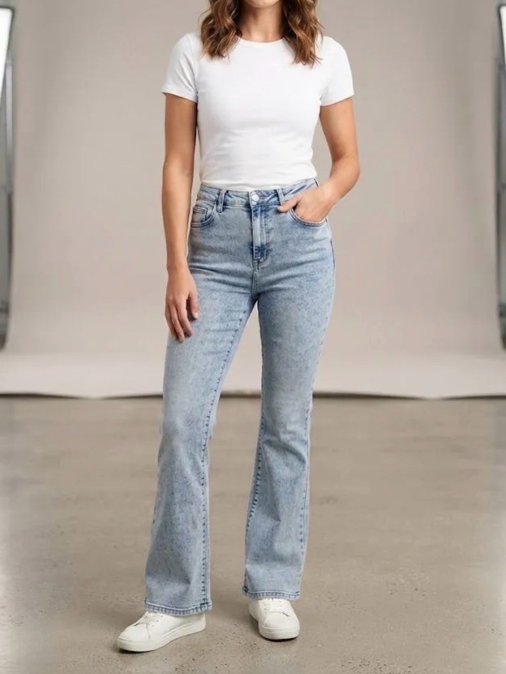 SHEIN Light Blue High-Rise Flared Jeans